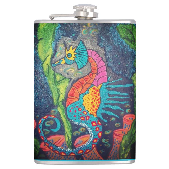 Seahorse Vinyl Wrapped Flask (Front)