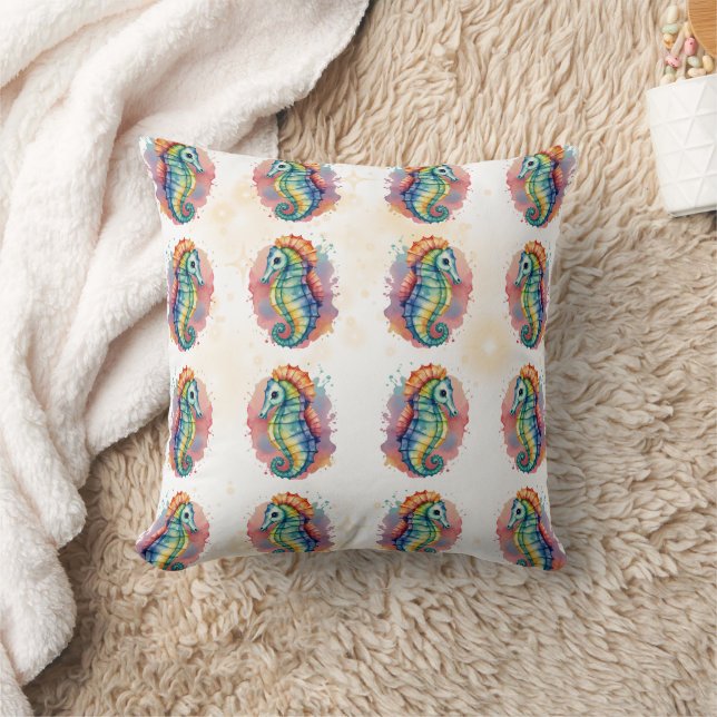 Seahorse Watercolor Colourful Pattern Cushion (Blanket)