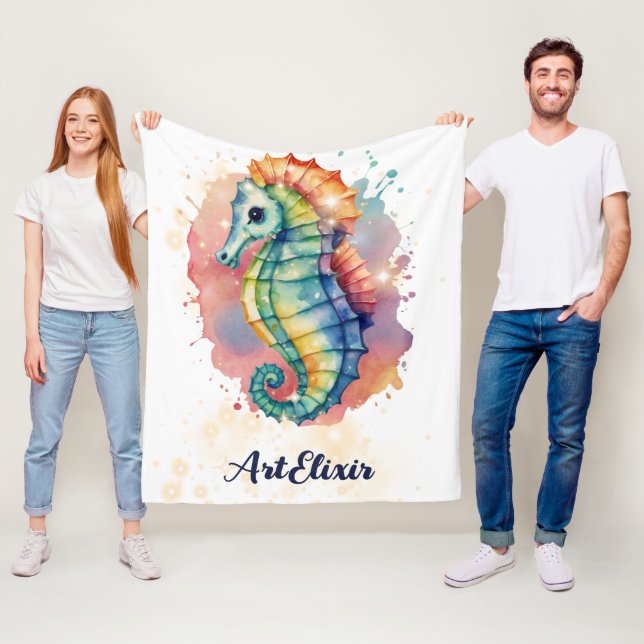 Seahorse Watercolor Colourful Print Fleece Blanket (In Situ)