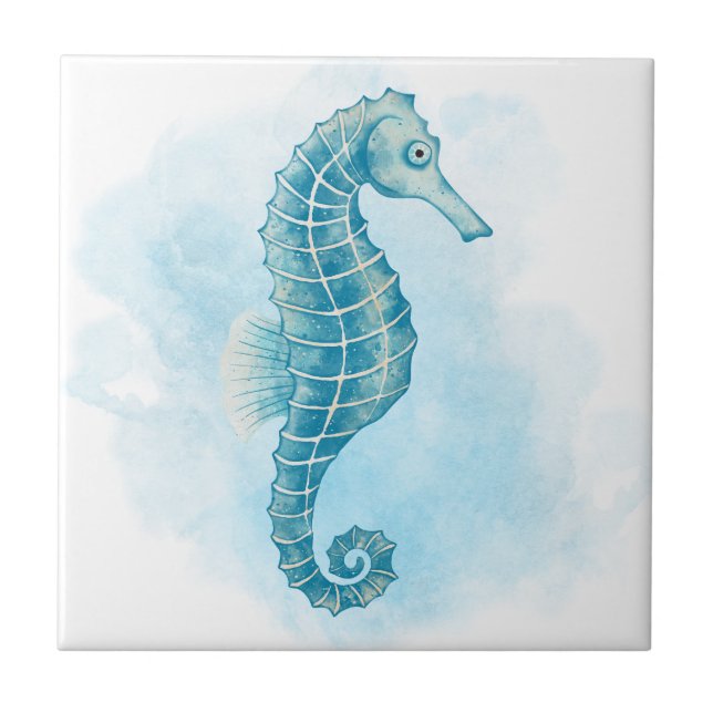 Seahorse Watercolor Ocean Ceramic Tile (Front)
