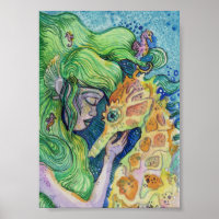 Seahorse Whisperer Mermaid watercolor art