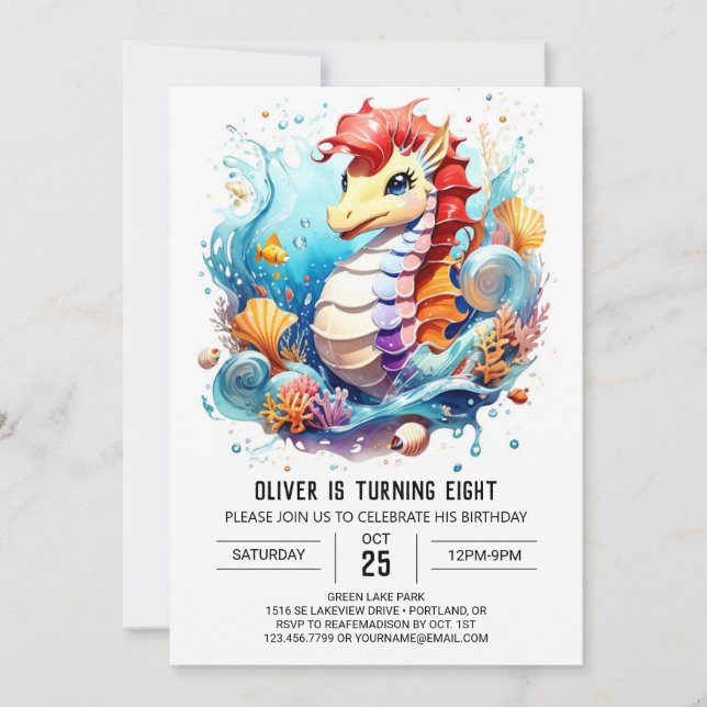 Seahorse Whispers Underwater Birthday Invitation (Front)