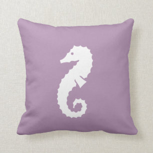 SEAHORSE WHITE on LAVENDER blue pillow