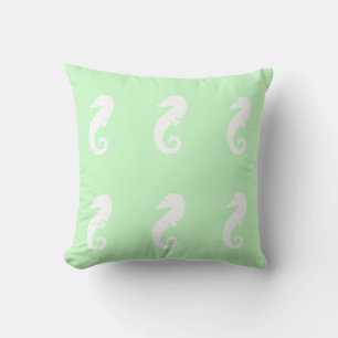 SEAHORSE WHITE on light SEAFOAM GREEN  pillow