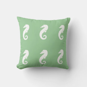 SEAHORSE WHITE on SEAFOAM GREEN  pillow