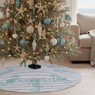 Seahorse Whitewashed Wood Plank Beach Theme Brushed Polyester Tree Skirt