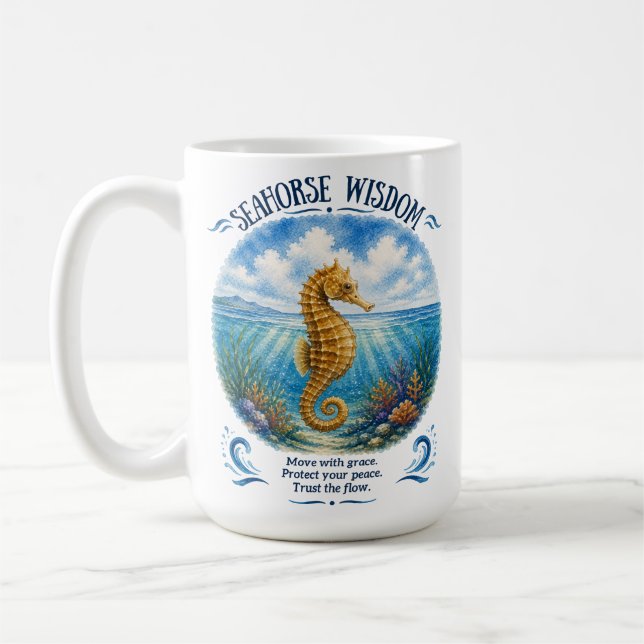 Seahorse Wisdom Beneath the Waves Coffee Mug (Left)