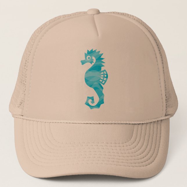 Seahorse with aqua waves trucker hat (Front)