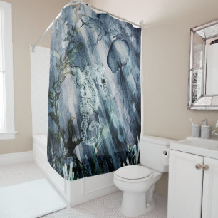 Seahorse with Jellyfish in the blue sea Shower Curtain
