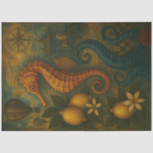 Seahorse with Lemons and Nautical Decoupage Tissue Paper
