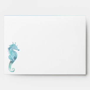 Seahorse with Watercolor Lining Wedding Envelope