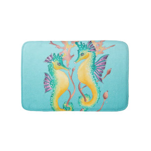 Seahorses Algae Blue Bath Mat