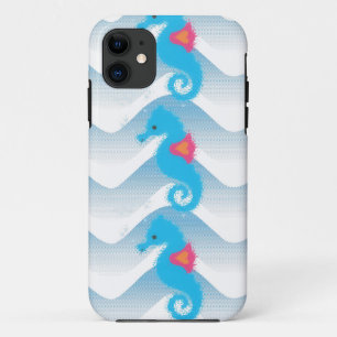 Seahorses And Blue Waves Pattern iPhone 11 Case