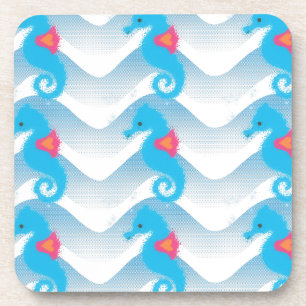 Seahorses And Blue Waves Pattern Coaster
