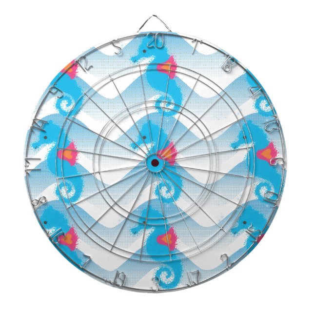 Seahorses And Blue Waves Pattern Dartboard (Front)