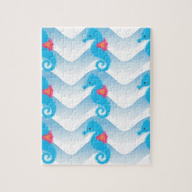 Seahorses And Blue Waves Pattern Jigsaw Puzzle (Vertical)