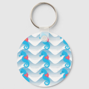 Seahorses And Blue Waves Pattern Key Ring