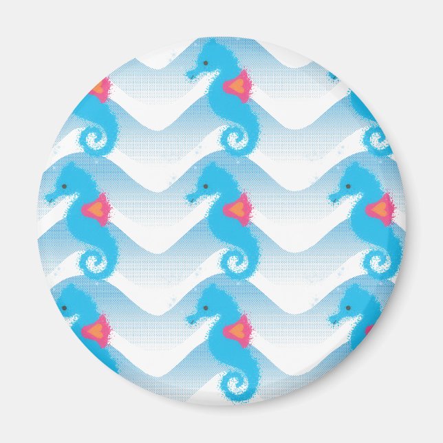 Seahorses And Blue Waves Pattern Magnet (Front)