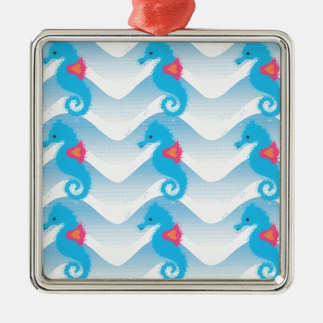 Seahorses And Blue Waves Pattern Metal Tree Decoration (Front)