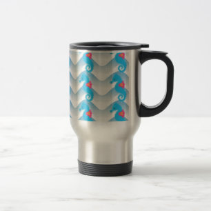 Seahorses And Blue Waves Pattern Travel Mug