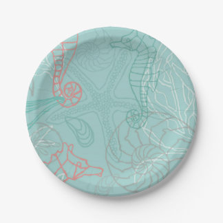 Seahorses and Seashell Theme Motif Plates