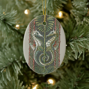 Seahorses and Seaweed, Vintage Art Nouveau Ceramic Ornament