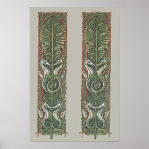 Seahorses and Seaweed, Vintage Art Nouveau Poster