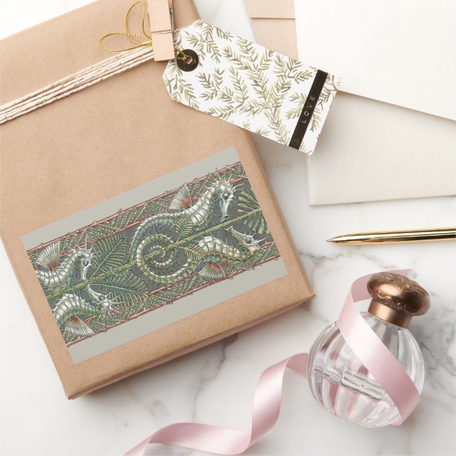 Seahorses and Seaweed, Vintage Art Nouveau Rectangular Sticker (Gifting)