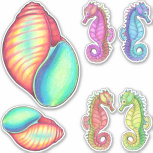 Seahorses and Shell Vinyl Sticker Set