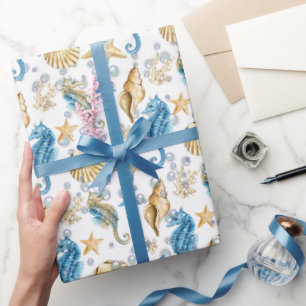 Seahorses and Starfish In Bubbles Wrapping Paper