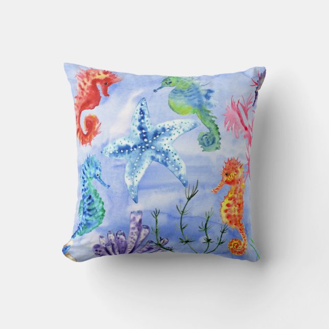 Seahorses And Starfish With Corals Pattern Cushion (Front)