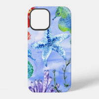 Seahorses And Starfish With Corals Pattern