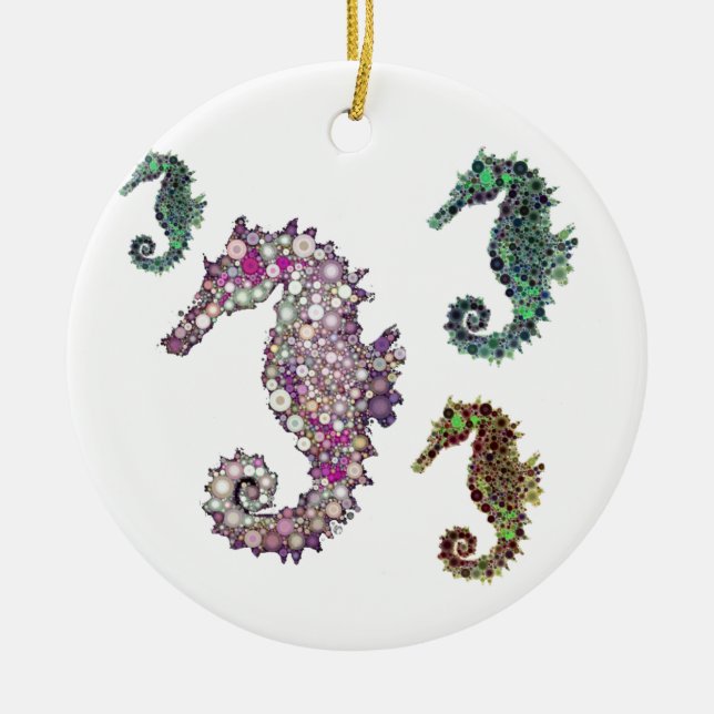 Seahorses Art by LeahG Ceramic Tree Decoration (Front)