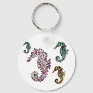 Seahorses Art by LeahG Key Ring