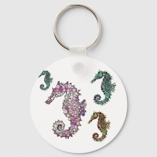 Seahorses Art by LeahG Key Ring (Front)