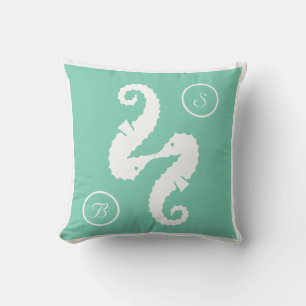 Seahorses beach wedding custom monogram  pillow