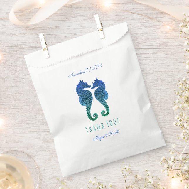 Seahorses Blue Green Beach Wedding Favour Favour Bag (Clipped)