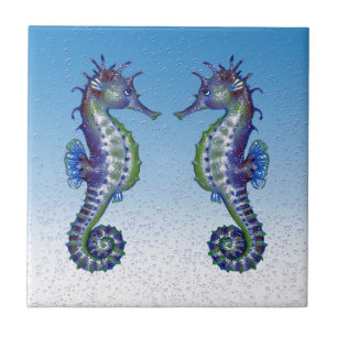 Seahorses Blue Love Tile