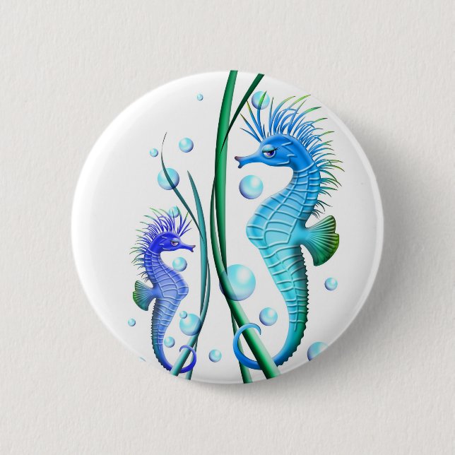 Seahorses Cartoon Button (Front)