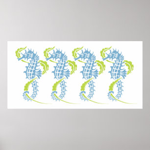 Seahorses dusk blue, lime green and seaweed poster