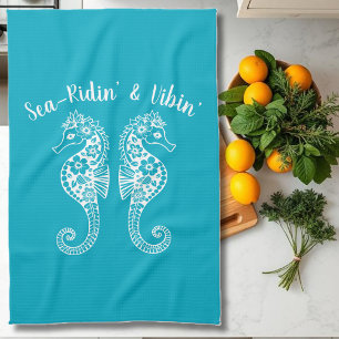 Seahorses-Hawaiian-Fisherman Core-Azure Tea Towel
