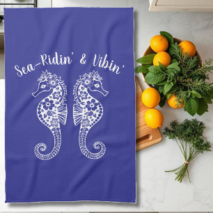 Seahorses-Hawaiian-Fisherman Core-Blue Tea Towel