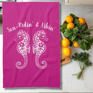 Seahorses-Hawaiian-Fisherman Core-Pink Tea Towel