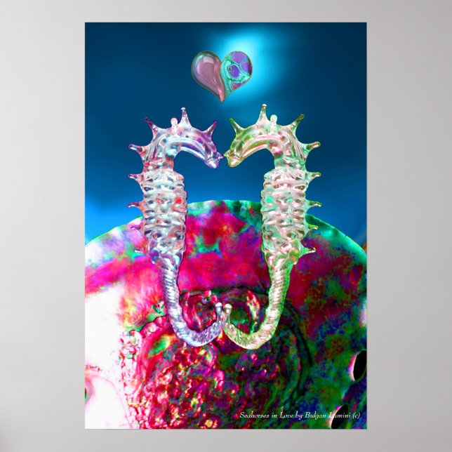 SEAHORSES IN LOVE AND PINK BLUE MOTHER OF PEARL POSTER (Front)