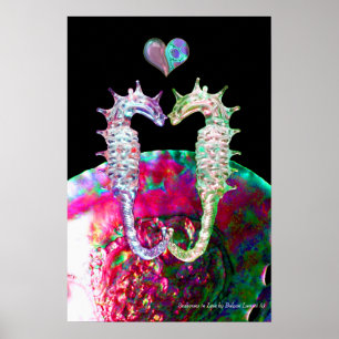 SEAHORSES IN LOVE AND PINK MOTHER OF PEARL POSTER