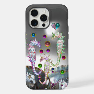 SEAHORSES IN LOVE , PINK TEAL BLUE MOTHER OF PEARL iPhone 15 PRO MAX CASE