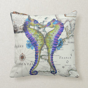Seahorses Love Map Cushion