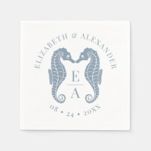 Seahorses Monogram Beach Wedding Dusty Blue