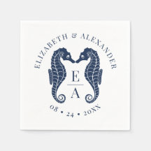 Seahorses Monogram Beach Wedding Navy Blue