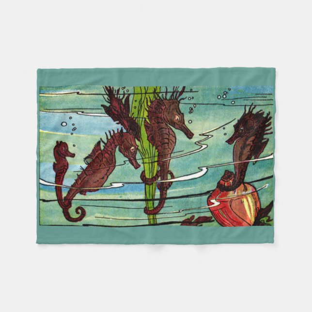 seahorses print fleece blanket (Front (Horizontal))